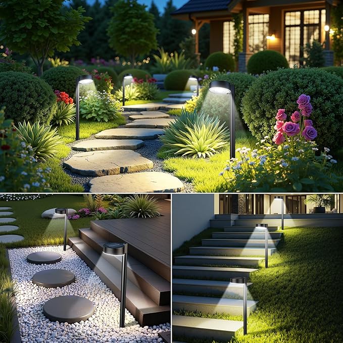 Ahaorigin 2 Pack Solar Pathway Lights Outdoor, 12 Brighter LED Solar Lights Outdoor Waterproof, Up to 12 Hrs Modern Path Light for Yard Garden Walkway Driveway Lawn, Cool White
