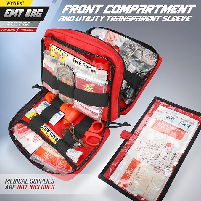 WYNEX Tactical Molle Admin Pouch of Double Layer Design, Admin Pouches Molle Attachment Military Medical EMT Organizer with Map Pocket EDC EMT Pack IFAK Tool Holder Universal U.S.A Patch Included