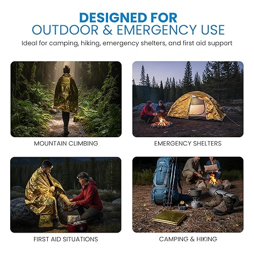 Primacare FB-6831 Emergency Mylar Thermal Blankets – 10 Pack, 62" x 82", Gold – Reflective, Waterproof, Retains 90% Body Heat – for Survival, First Aid, Outdoors, Camping, EMS