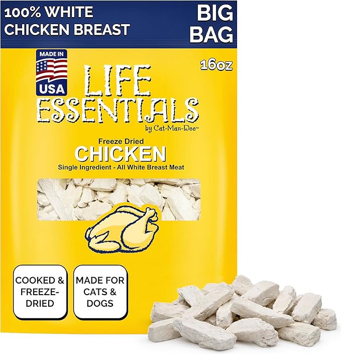 Life Essentials by Cat-Man-Doo | Chicken - 16oz. Bag | Freeze Dried Chicken Cat & Dog Treats | Healthy, Single Ingredient, Training Treats, High Protein