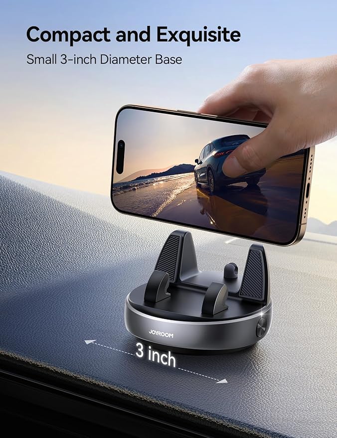 JOYROOM Car Phone Holder, [Adjustable Spring Design] Dashboard Cell Phone Holder Compatible with Popsocket, 360°Rotatable & Vertical 30°Adjustable Mount for Car, Silver