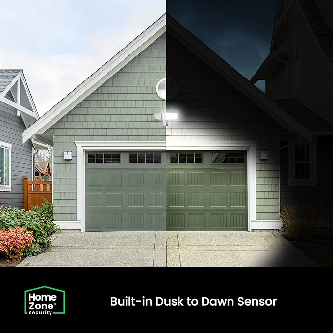 Home Zone Security 3500 Lumen LED Motion Sensor Light - Outdoor Weather Resistant Triple Head 5000K Security Light with Dusk to Dawn Mode and Easy Connect Back Panel, White