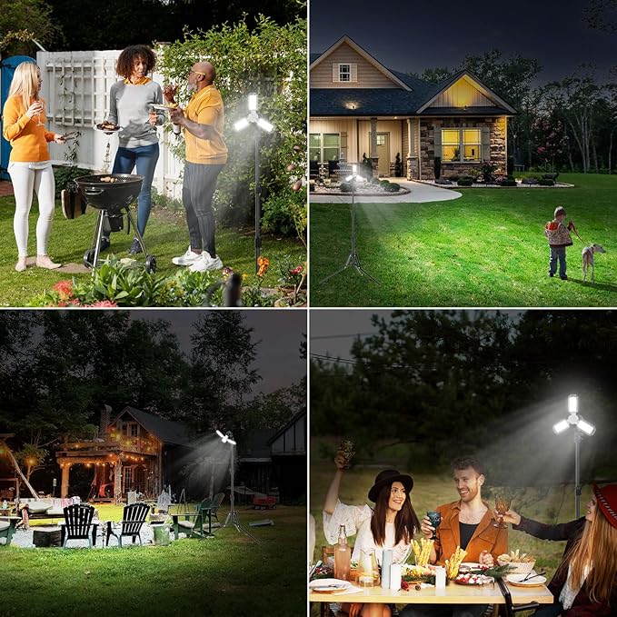 SANSI 300 Watt Equivalent LED Work Light, 3300LM 5000K Portable Camping Lights with Premium Carbon Steel Telescoping Tripod Stand, LED Work Light with Stand Adjustable 30-55 Inches