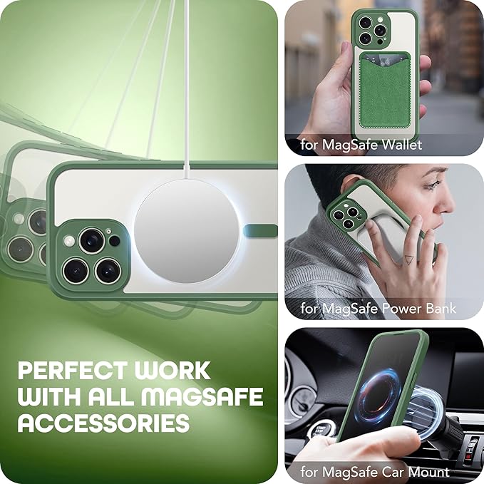 TIESZEN for iPhone 15 Pro Case, Compatible with MagSafe, Built-in Privacy Screen Protector and Camera Protection, Anti Spy Full Body Dustproof Shockproof Hard Phone Case 6.1", Deep Green