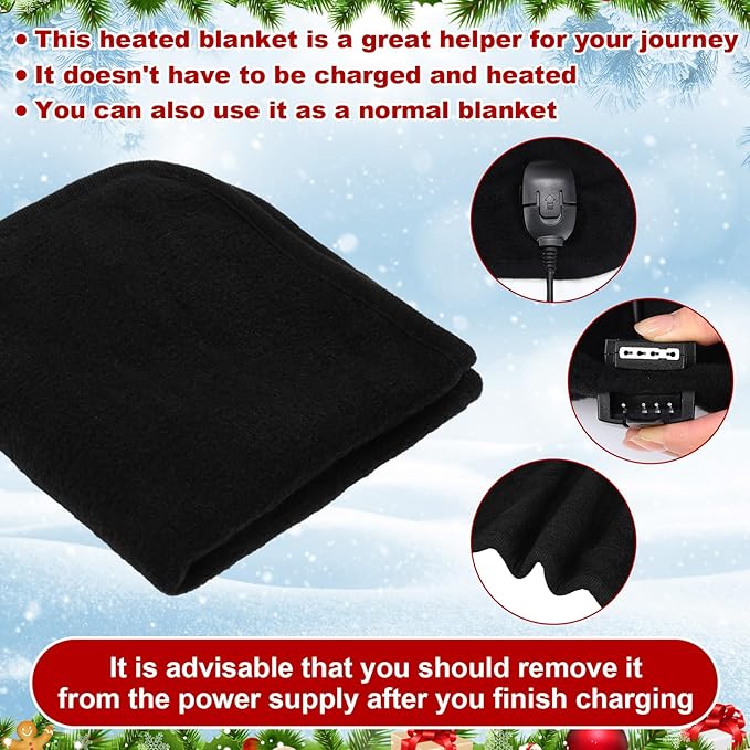 Tuanse 16 x 16 Inches Car Electric Blanket 12 Volt Heated Car Blanket with Temperature Controller and Black Storage Bag Cold Weather Tailgating and Emergency Kit(Black,Blank)