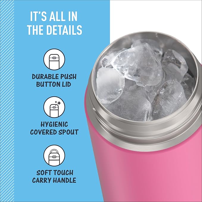 THERMOS FUNTAINER 16 Ounce Stainless Steel Vacuum Insulated Bottle with Wide Spout Lid,Neon Pink,(Pack of 6)