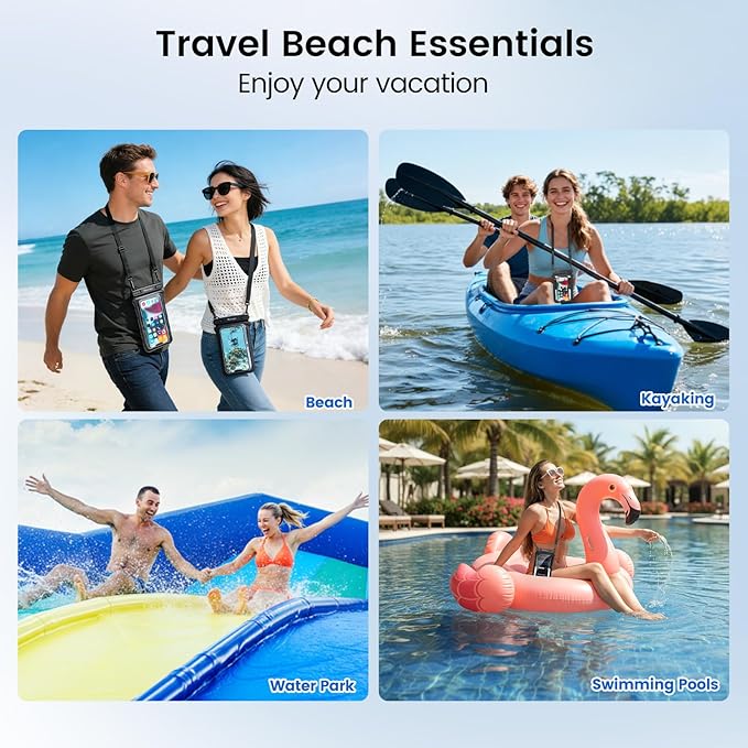 Niveaya Double Space Waterproof Phone Pouch - 2 Pack, Waterproof Phone Lanyard Case with iPhone 17/16/15/14/13 Pro Max up to 8.3", Phone Dry Bags for Vacation Beach Pool Kayak Cruise Travel Essentials