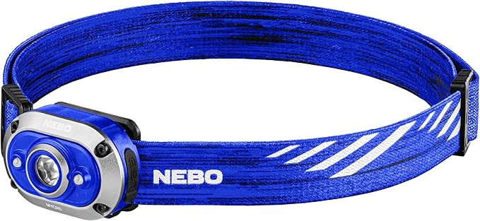 NEBO MYCRO 450 Rechargeable Headlamp | 450 Lumens, 6 Light Modes, Water Resistant, Detachable Hat Clip, Super Bright Head Lamp for Camping & Hiking, Includes USB Charging Cable — Blue