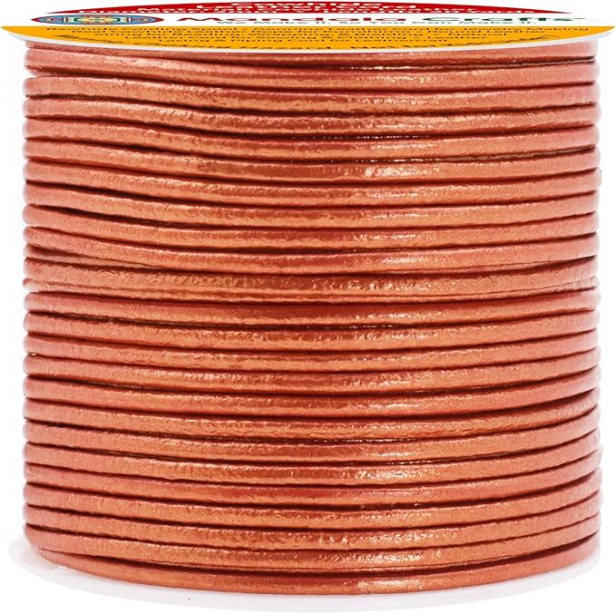 Mandala Crafts Round Genuine Copper Leather Cord for Jewelry Making – 2mm Cowhide Leather Rope String Lace for Kumihimo – 20 Yards Cowhide Craft Cording Spool