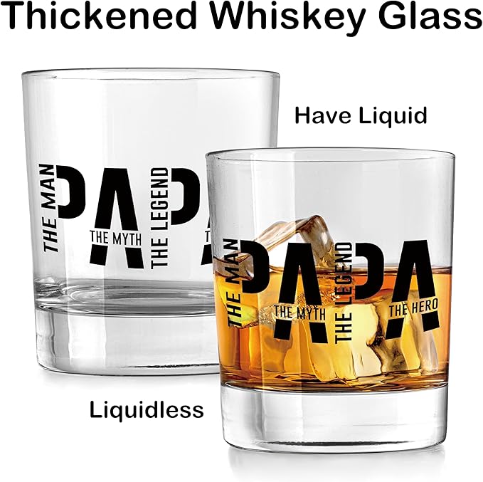 Nogrit Papa Gifts Whiskey Glasses 10 oz, Papa Dad Gifts for Father's Day Birthday from Sons Daughters, Father Old Fashioned Rocks Glasses for Men Drinking Cocktail Scotch Vodka Tequila Rum