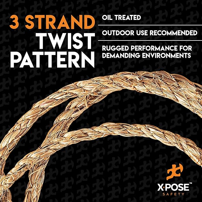 Manila Rope - 3/8 Inch 600' - 3 Strand Cordage Twisted Braided Rope - Thick Natural Fiber for Marine, Decorative for Crafts, Porch Column, Outdoor Pole Wrap, Tree Swing 6 Pack
