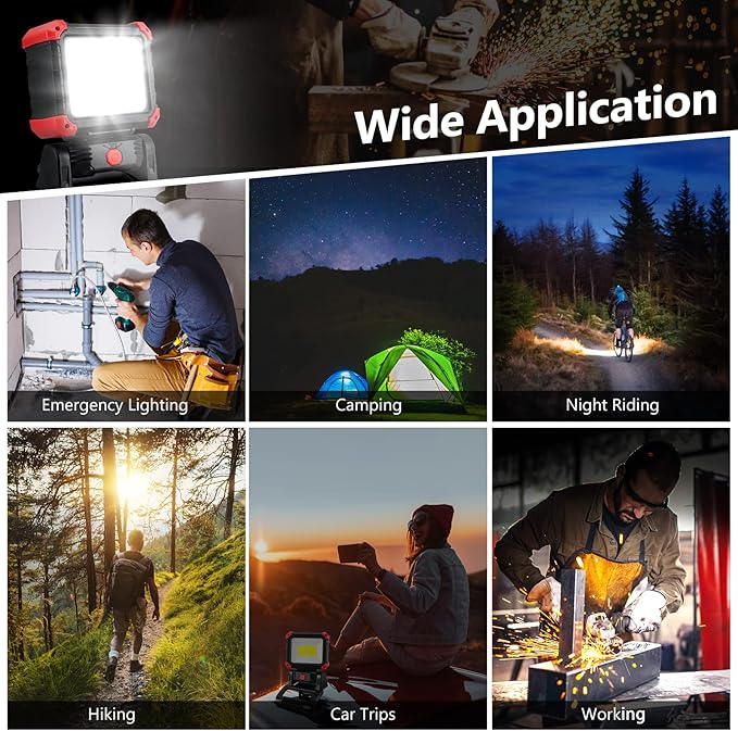 Tresda LED Rechargeable Work Light with Clamp, 2Pack 2100LM COB Magnetic Work Light with 3 Light Modes, 270° & 180° Rotation, Waterproof, Perfect for BBQ, Jobsite, Workshop, Car Repairing
