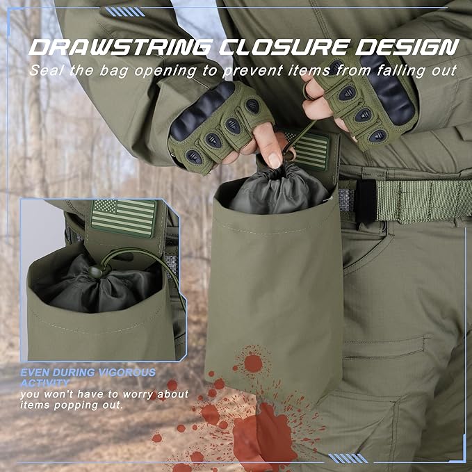 Tactical Dump Pouch for Battle Belt & MOLLE Systems | Foldable Mag Pouch with Drawstring Closure | for Hunting, Duty, Paintball | Includes Flag Patch