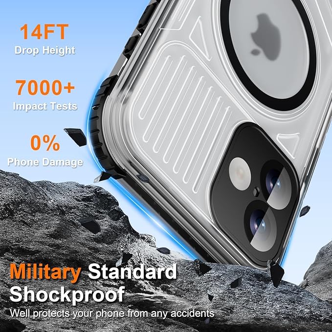 WIFORT for iPhone 16 Waterproof Case, [IP68 Underwater] [Blue Light Filter Lens] [15FT Military Shockproof], Fit for Magsafe Full Body Magnetic Frosted Phone Case with Lanyard, 6.1" Black