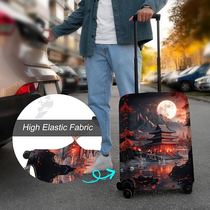 Luggage Cover Protector for 26-28 Inch Suitcases, TSA Approved Elastic Travel Suitcase Covers, Anti-Scratch Washable Luggage Sleeve for Carry On & Checked Bags, Ancient Buildings