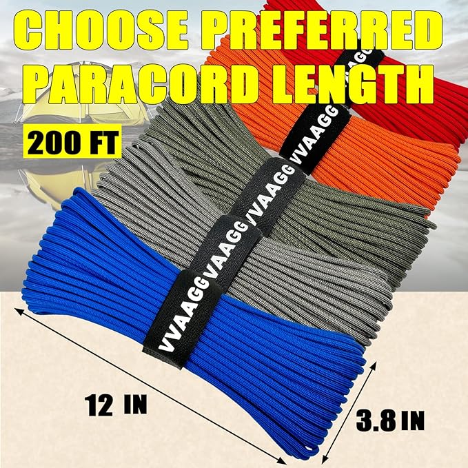 VVAAGG 1000 Paracord Rope 200FT, 4mm Utility Parachute Cord 12 Strand Nylon Rope for Camping, Tent, Clothsline, Outdoor Hiking, Fishing (Blue, 200FT)