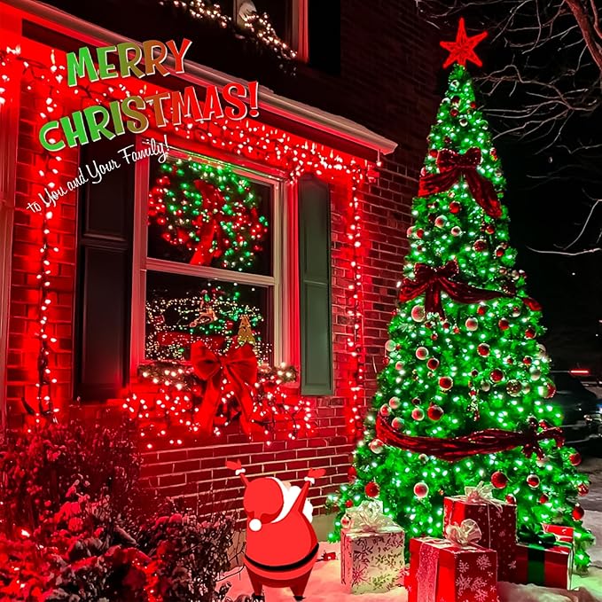 JMEXSUSS 2 Pack Solar String Lights Outdoor Waterproof, Total 66 FT 200 LED Solar Christmas Lights Outdoor, Twinkle Light for Christmas Tree Outside Garden Yard Xmas Decor, Red to Green