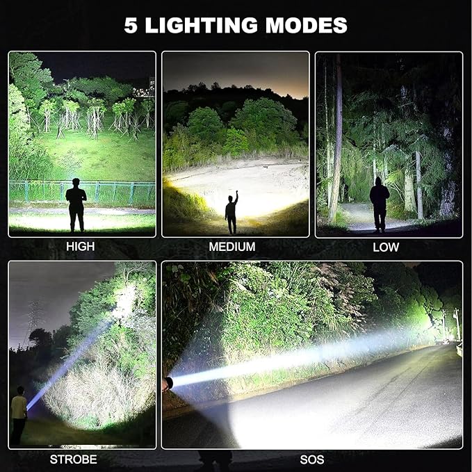Lylting 4 Pack Rechargeable LED Flashlights High Lumens, 90,000LM Super Bright Flashlight, Adjustable Powerful Flash Light with USB Cable & 5 Modes, Waterproof Handheld Flashlight for Home Camping