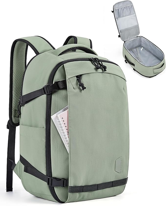 BAGSMART Travel Backpack Women, 15.6 Inch Carry On Backpack Flight Approved, TSA Approved Personal Item Travel Bag, Water Resistant Weekender Bag Luggage Daypack, Pistachio
