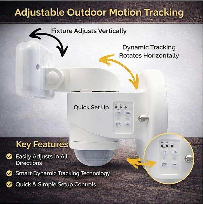 Wired Motion Security Light with Dynamic Tracking Technology, 2000 Lumens LED, 240° Sensor, White, 50 ft Range