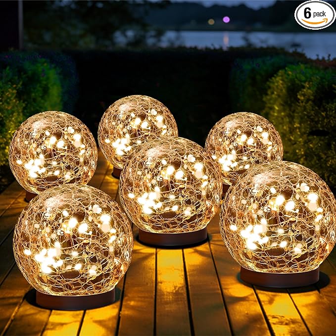 MLKNK Solar Globe Lights Outdoor Waterproof-Solar Balls-Solar Garden Lights-Orbs for Outside 6 Pack Cracked Glass Ball for Lawn Patio Yard Backyard Decorations