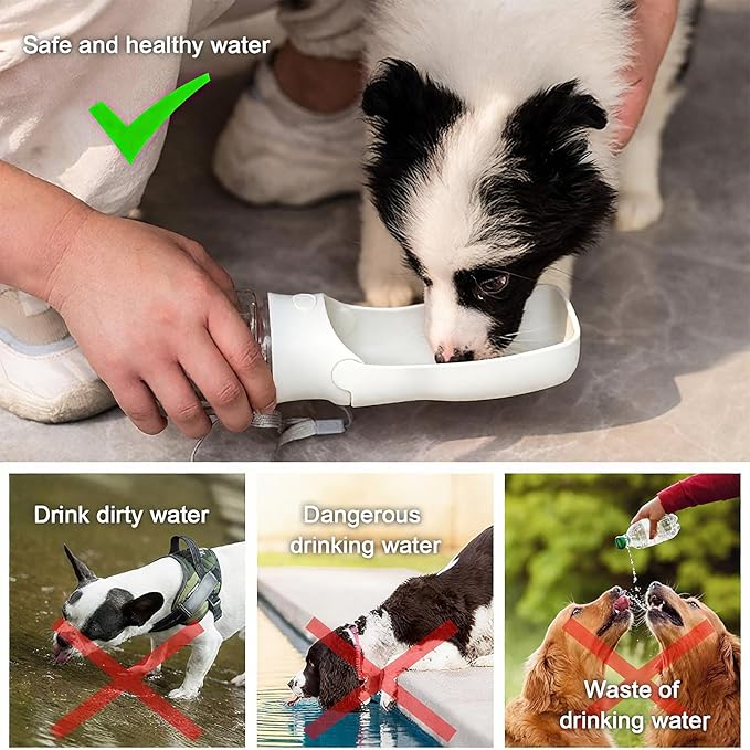 Portable Dog Water Bottle, Foldable Dog Water Bottle Leak Proof Dispenser for Puppy Small Medium Large Dogs, Pet Drink Cup for Walking Hiking Traveling(White,12oz)