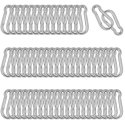 60PCS M4 Heavy Duty Carabiner Clip, 1.57Inch Snap Hook Quick Link Small Carabiner Clips,Spring Link Buckle for Fishing Camping Hammock Dog Leashes-110LBS Holding Capacity (Silver)