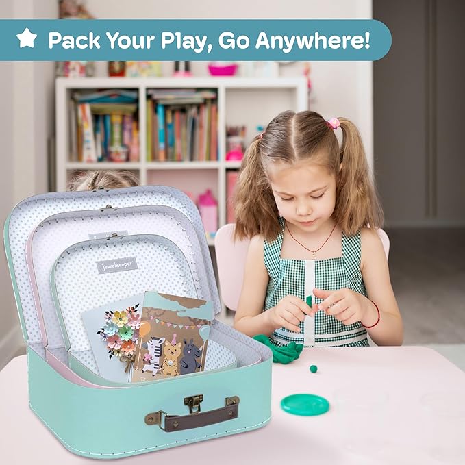 Jewelkeeper Paperboard Suitcases - Set of 3 Decorative Vintage Storage Boxes - Retro Luggage Decor for Birthdays, Weddings, Nursery, or Home Display - Pastel Cardboard Storage Box Set