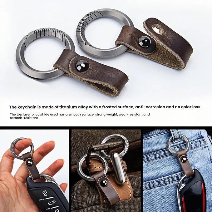 Titanium Alloy Keychain Clip & Leather Loop with Paracord Kit — Easy-Release Carabiner Key Organizer for Keys, Phone Lanyard & Outdoor Gear