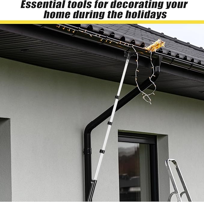 7-30 ft Telescopic Extension Pole with Utility Hook, Multi-Purpose Aluminum Pole for Painting, Dusting and New Year Window Cleaning Christmas Lights Installation Without a Ladder (Black)