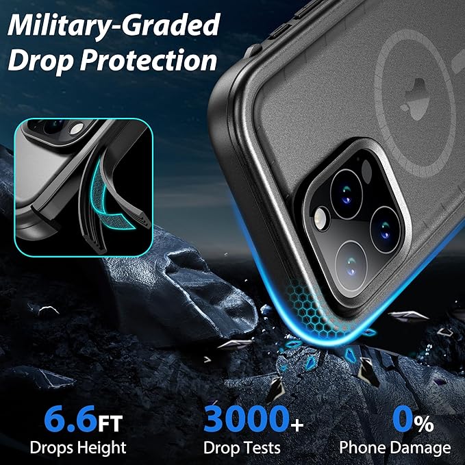 SPORTLINK for iPhone 15 Pro Max Case - IP68 Waterproof Military Protective Full Body Heavy Duty Shockproof 360 Sealed Dustproof with Camera Screen Protector Cover for i Phone 15 Pro Max 6.7" Mag/Black