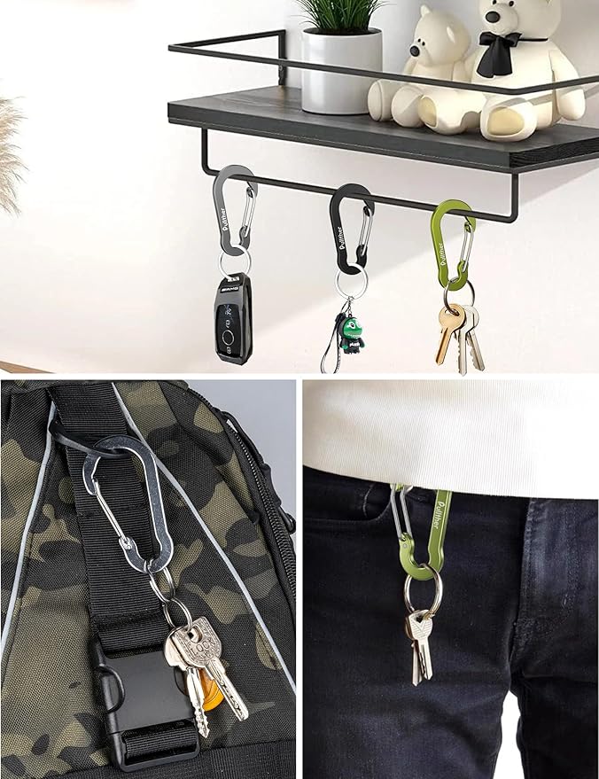 9PCS Carabiner Keychain Clip,2.7" Large Aluminum Carabiner Clips with 9PCS Stainless Steel Key Rings