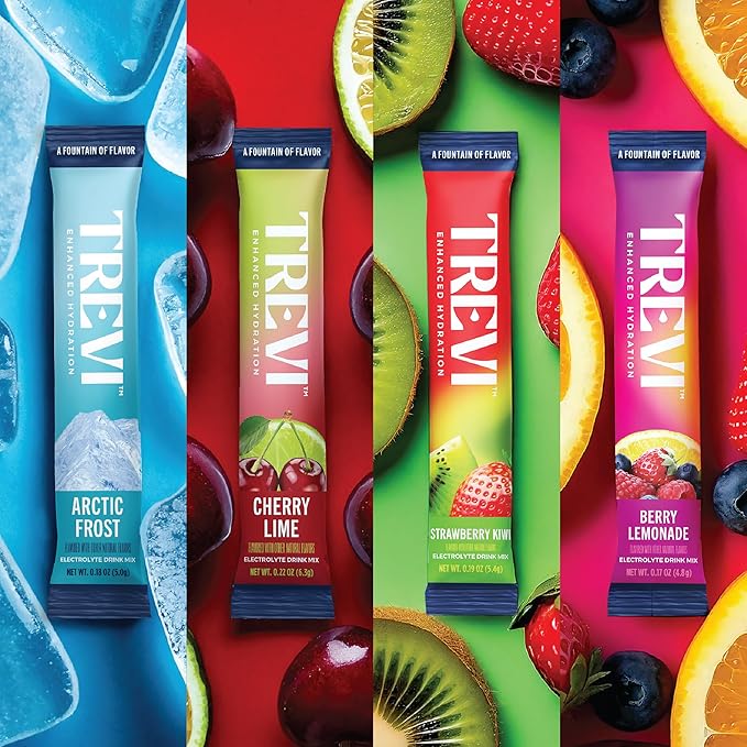 TREVI™ Everyday Sugar Free Electrolytes - Essential Drink Mix Hydration Powder Packets - 28 Count - Favorites Variety Pack - Cherry Lime, Strawberry Kiwi, Berry Lemonade, Arctic Frost