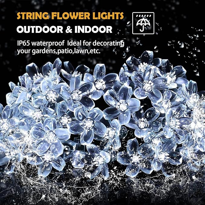 ITICdecor Outdoor Solar Flower String Lights Waterproof 50 LED Fairy Light Decorations for Christmas Tree Garden Patio Fence Yard Spring (Cool White)