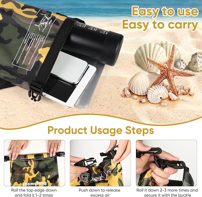 Waterproof Dry Bag 5L/10L/15L/20L/30L Roll Top Dry Storage Backpack with Phone Case, Collapsible Water Bottle, Sunglasses, Ear Band for Kayaking Boating Swimming Fishing Camping, Yellow 10L