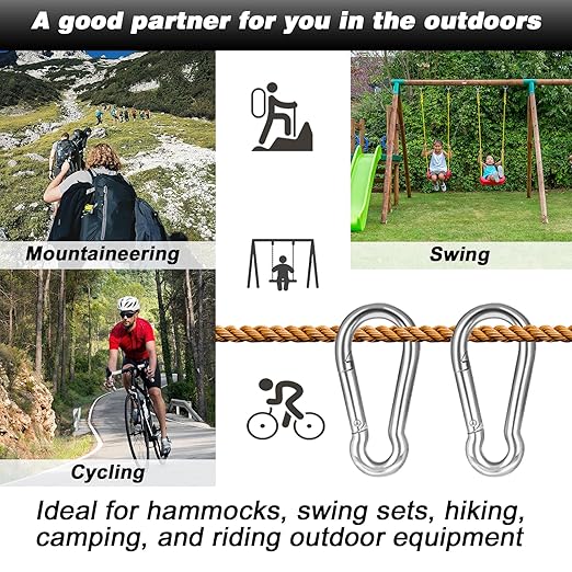 200PCS 2.36'' Spring Snap Hook, M6 1/4Inch Galvanized Silver Steel Carabiner Clip, Small Carabiner Clip 260LBS Holding Capacity Quick Link Keychain for Hammock Dog Leash & Camping Gym