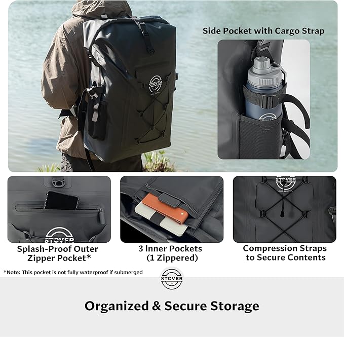STOVER 5/10/25/30/40/55L Waterproof Dry Bag- Roll-Top Backpack w/Phone Case- Kayaking, Hiking, Camping, Boating- Men/Women