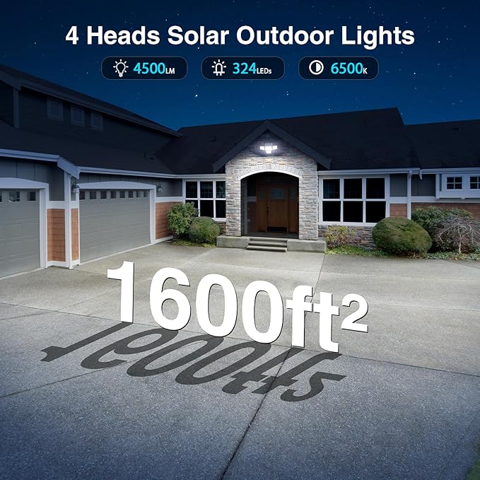 4500LM Solar Lights Outdoor Waterproof, 254 LED Solar Flood Lights Outdoor with 2 Motion Sensor, 4 Heads Security Light with Remote Control for Yard Outside House Garage 3 Pack