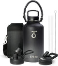 Trebo Water Bottle 64oz with Paracord Handle, Half Gallon Large Vacuum Triple Wall Stainless Steel Insulated Water Jug with Straw Spout Handle Lids, Leakproof BPA-Free Keep Cold & Hot, Dark Gray