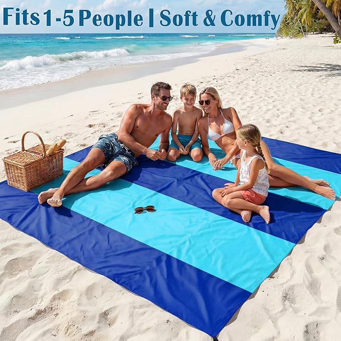 Famstar Beach Blanket Oversized Extra Large 78" X 81",Waterproof Sandproof Beach Blanket 1-7 Adults Lightweight Durable for Travel Camping Hiking Picnic