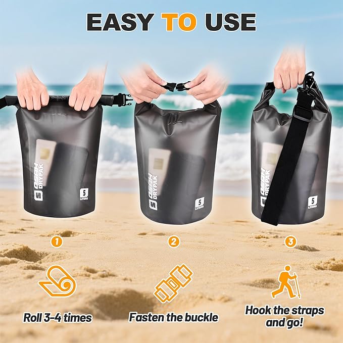 Waterproof Dry Bag, 5L/10L/20L/30L/40L Roll Top Lightweight Storage Backpack with Phone Case for Women & Men, Floating Waterproof Sack for Travel, Swimming, Kayaking, Paddle Board, Camping & Beach