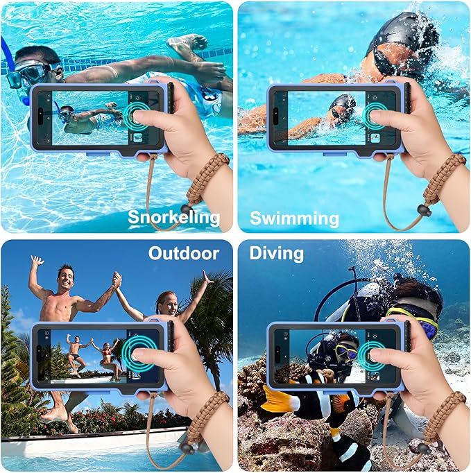 Underwater Phone Case for Snorkeling & Diving (50ft/15m), IP68 Waterproof Case for Swimming, Universal Underwater Touch Screen Case Compatible with iPhone (Blue, 4th Generation Phone Case)