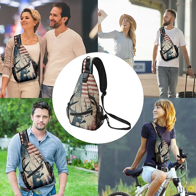 FyLybois Deer Sling Bag for Women Lightweight Crossbody Backpack Casual Daypack with Adjustable Strap for Travel Work Hiking Everyday Use
