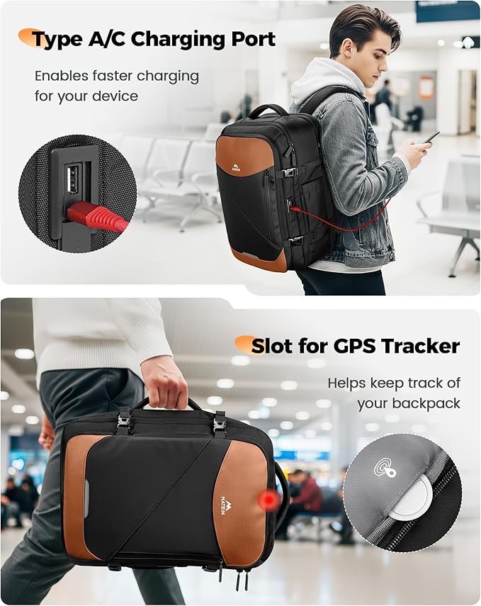 MATEIN Spirit Airlines Personal Item Backpack 18x14x8 with USB C Port, Airline Approved Personal Item Travel Backpack Fits 17" Laptop, Waterproof TSA Underseat Luggage for Airplane with Tracker Pocket