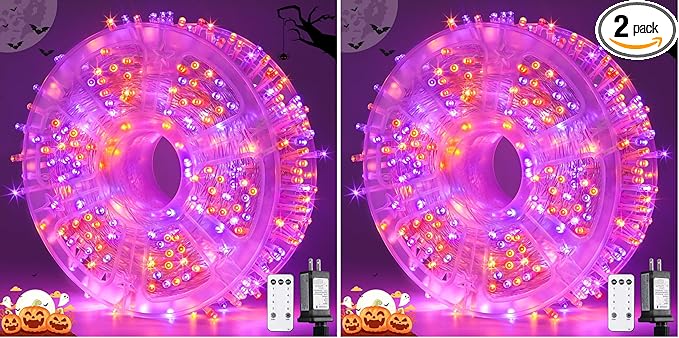 JMEXSUSS 400LED Orange and Purple Halloween Lights Indoor Outdoor Waterproof, 132ft 8 Modes String Lights Plug in with Remote for Room Garden Patio Yard Halloween Decor (Pack of 2)
