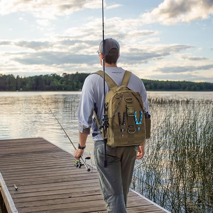 Piscifun Fishing Backpack with Rod Holder, Lightweight Sling Bag Storge Gear and Equipment