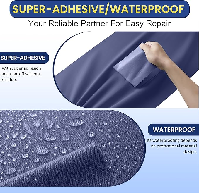 Self-Adhesive Canvas Repair Tape, 4" x 80" Waterproof Canvas Repair Patch, Fabric Patch Repairs Kit for Furniture, Tents, Sunbrellas, Boat Covers Awnings, Couches, Clothes, Bags Darker Blue