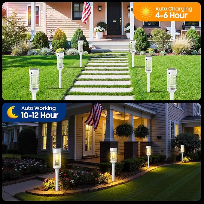LETMY 12 Pack Solar Pathway Lights Outdoor, Bright Solar Lights Outdoor Waterproof IP65, Solar Garden Lights Outdoor for Yard Walkway Driveway Landscape Garden Decor （White）