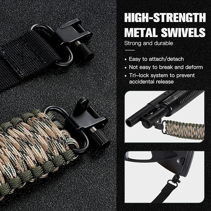 VVAAGG Two-Point Paracord Rifle Sling with Swivels, Non-Slip Gun Sling with Adjustable Length Strap
