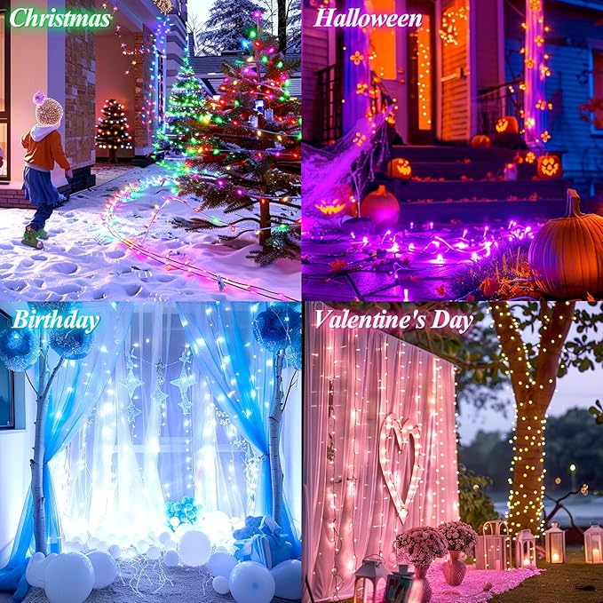 LitHome 33Ft 100 LED Color Changing Christmas String Lights, 35 Colors 9 Modes Red White and Blue Lights Outdoor with Remote, Dimmable 4th of July Light Plug in for Independence Day Xmas Tree Decor